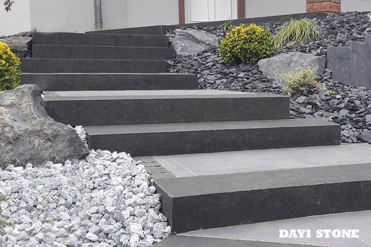 Stair Black Natural Stone Basalt All sides flamed Lx35x15cm